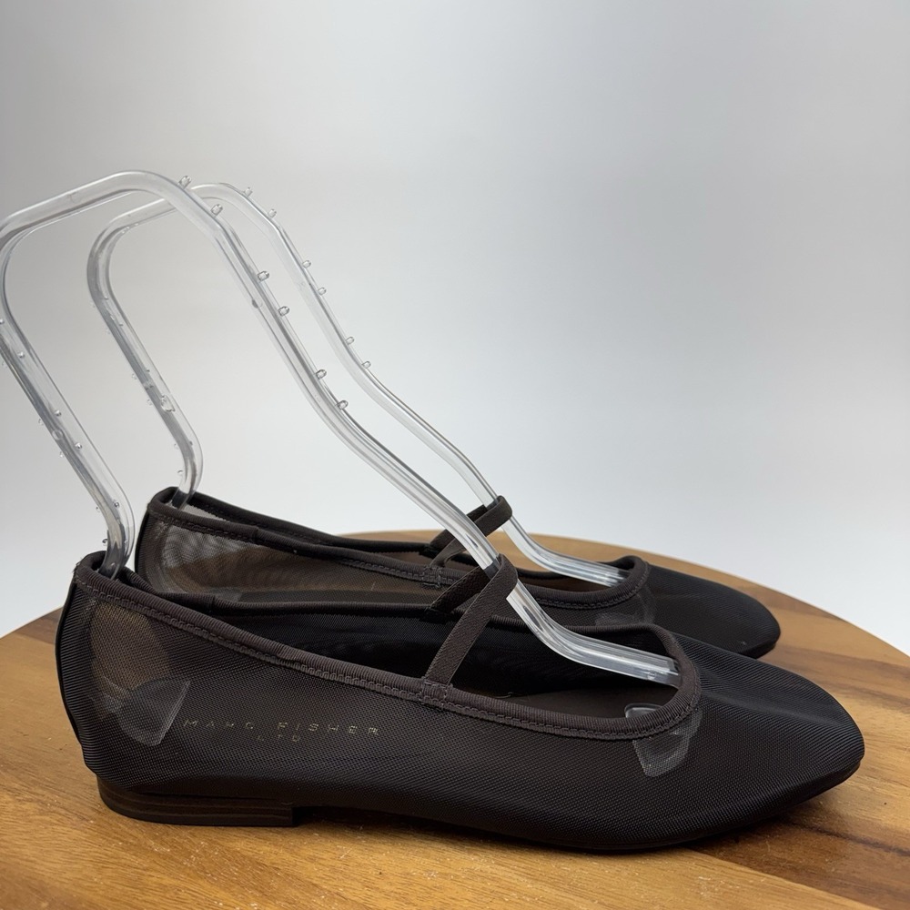 New NWOB Womens Marc Fisher Ureka Brown Mesh Mary Jane Ballet Flats Size 10 M